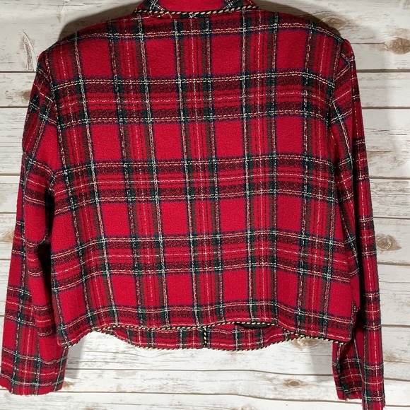 Vintage Positive Attitude Women's Size 18 Red Plaid Wool Blend Blazer Gold Trim - Picture 3 of 8
